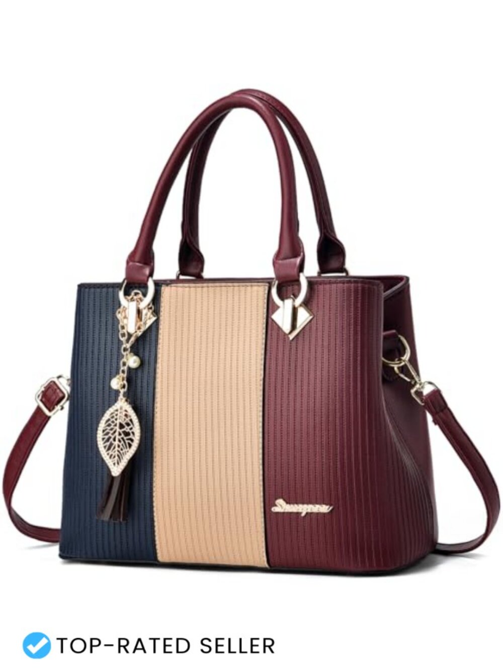 PU Leather Satchel Handbag Top Handle Shoulder Bag with Removable Strap